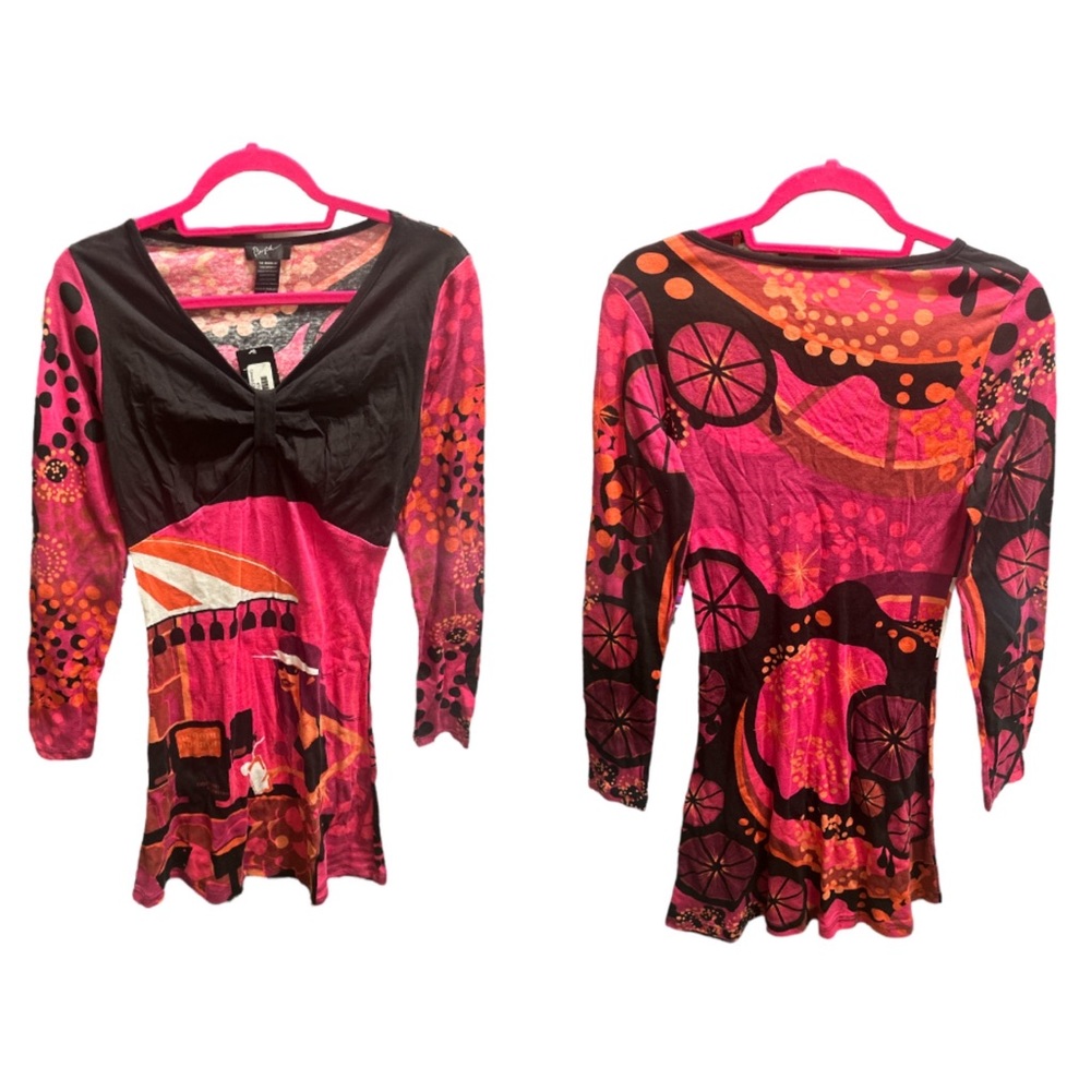 Kids Pink & Black Patterned Casual Dress - Long Sleeve